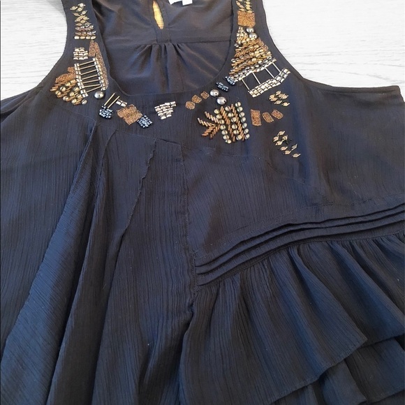 Tramp Woman Black Sleeveless Ruffle Bohemian Tunic - Picture 3 of 15